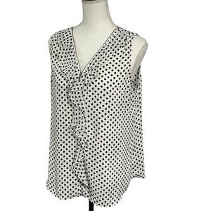 INC Polka Dot Sleeveless Top, size L, great zipper front, GUC